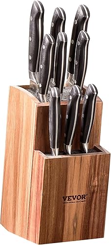 VEVOR Soporte universal para cuchillos, bloque de cuchillos de madera de acacia sin cuchillos, soporte de almacenamiento de cuchillos de dos niveles