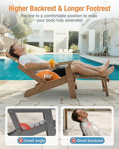 Miniatura 4 de YEFU Silla Adirondack plegable con reposapiés, silla Adirondack ajustable con otomana retráctil y 2 portavasos, sillas Adirondack ajustables de 5