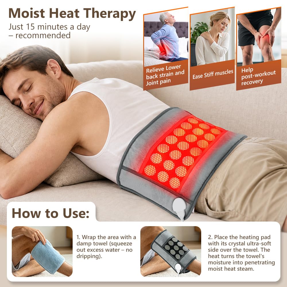 27 PCS Termoforo Elettrico,Cuscino Riscaldante Infrarossi Lontani Giada | con 9 livelli di temperatura e 4 impostazioni di temporizzazione, Heating Pad con telecomando digitale, per schiena lombare