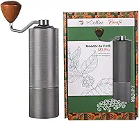 icoffee Moedor de café manual M3PRO com capacidade de 20 g com broca cônica de aço inoxidável CNC, ajuste interno ajustável, posicionamento de rolamento duplo, prensa francesa para presente de moedor manual
