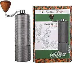 ICoffee Moedor de Café Manual M3PRO Com Capacidade de 20g/30g Com Broca Cônica de Aço Inoxidável CNC, Ajuste Interno Ajustável, Posicionamento de Rolamento Duplo