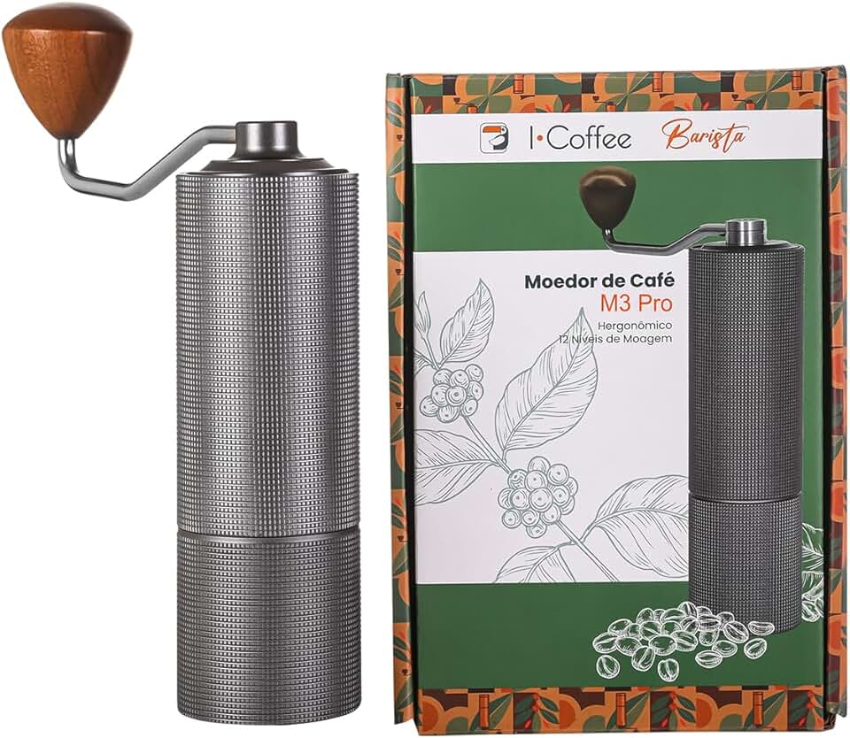 ICoffee Moedor de Café Manual M3PRO Com Capacidade de 20g/30g Com Broca Cônica de Aço Inoxidável CNC, Ajuste Interno Ajustável, Posicionamento de Rolamento Duplo