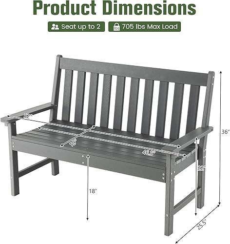 Miniatura 2 de Tangkula Banco de parque de jardín para 2 personas, silla de sofá biplaza de polietileno de alta densidad para todo tipo de clima con respaldo