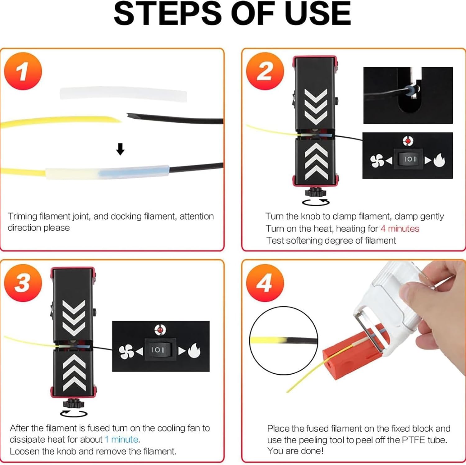 3D Printer Filament Splicer Welder, 1.75mm Filament Connector with 100Pcs PTFE Sleeve, Adjustable Tension, Heating & Cooling, Filaments Welding Joiner Clamp for PLA ABS PC PETG TPU