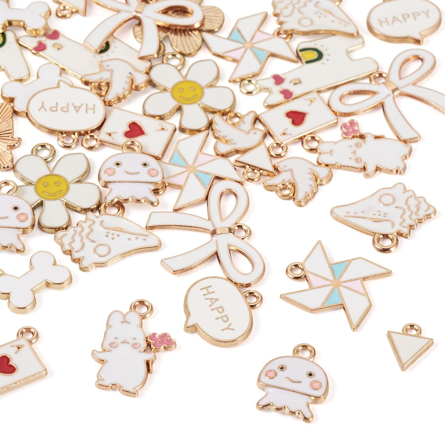 Craftdady 36pcs Cute Bracelet Charms White Metal Alloy Enamel Dangle Earring Charms Bowknot Ice Cream Keychain Necklace Pendants Hang Ornament for DIY Craft Jewelry Making