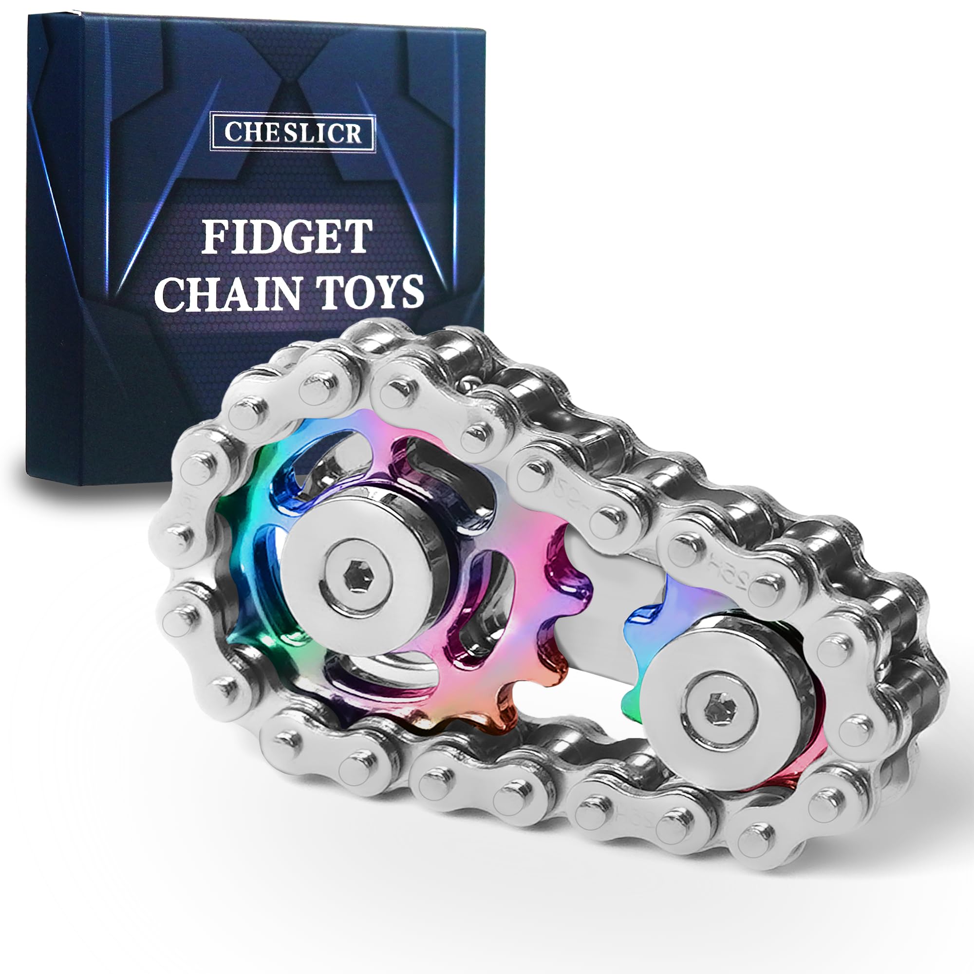 Fidget Toys for Adults Metal Fidget Bike Chain Assemble Fidgets Spinners Toy for Teens Cool Gadgets Desk Office Gift Anxiety Relief Items Stress Tool Sensory Stim Toy for Autism ADHD- Color