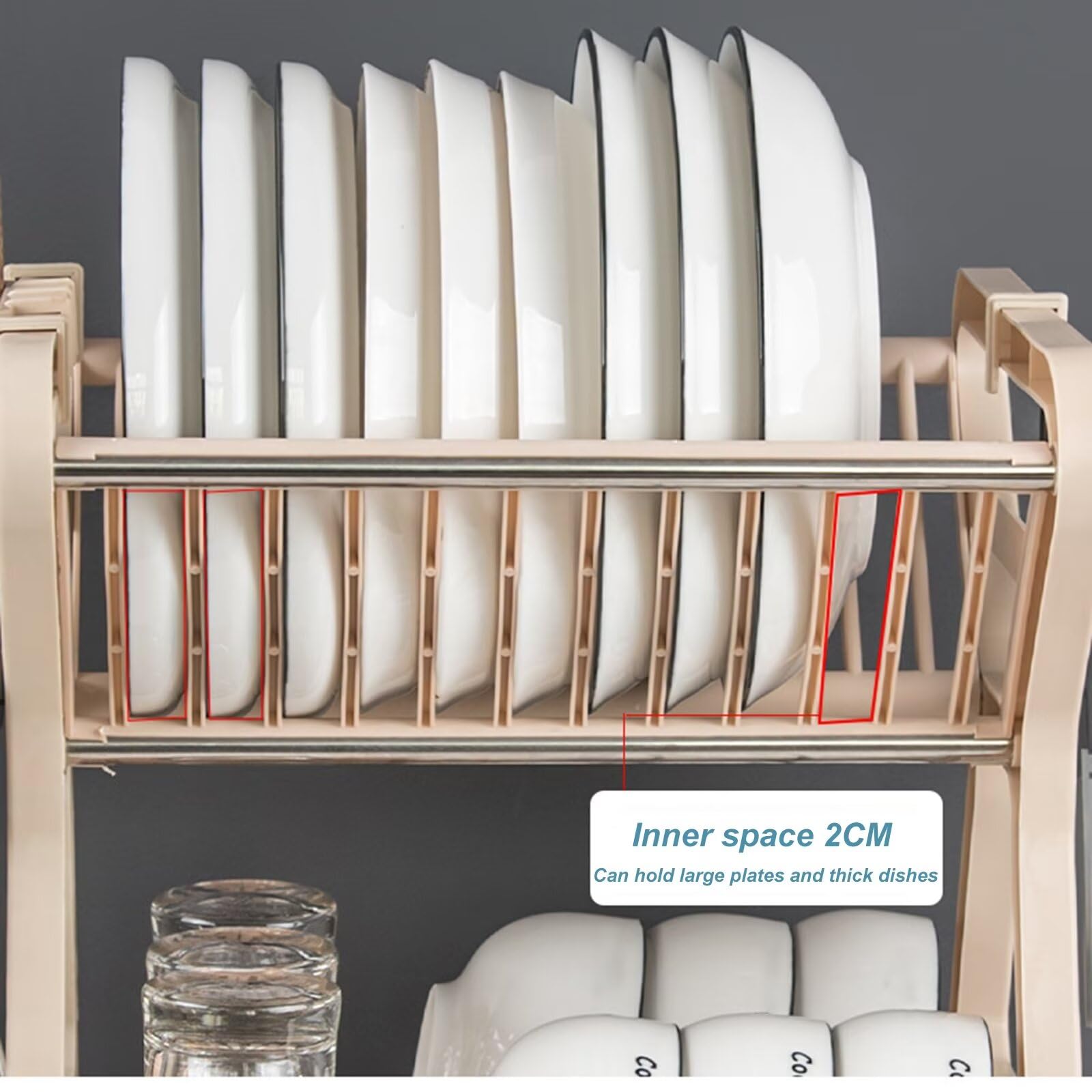 Escurridor de Platos para Encimera de Cocina, Escurreplatos de PP 2 Niveles con Desagüe, Set Escurreplatos Fregadero para Cubiertos y Vasos con Soporte de Vajilla y Tazas