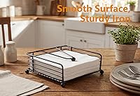 Vista 4 de Servilletero para mesa, dispensador de servilletas plano con brazo pesado, soporte cuadrado de papel de cóctel de elegante hierro rústico