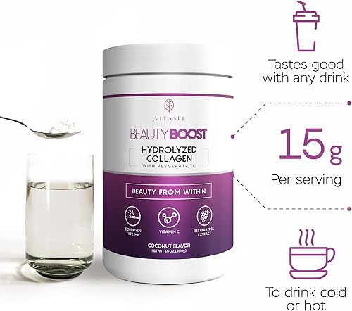 Miniatura 2 de VITASEI Polvo de péptidos de colágeno hidrolizados con vitamina C y resveratrol y Teatox Cleanse Support Powder, refuerzo de la digestión con té