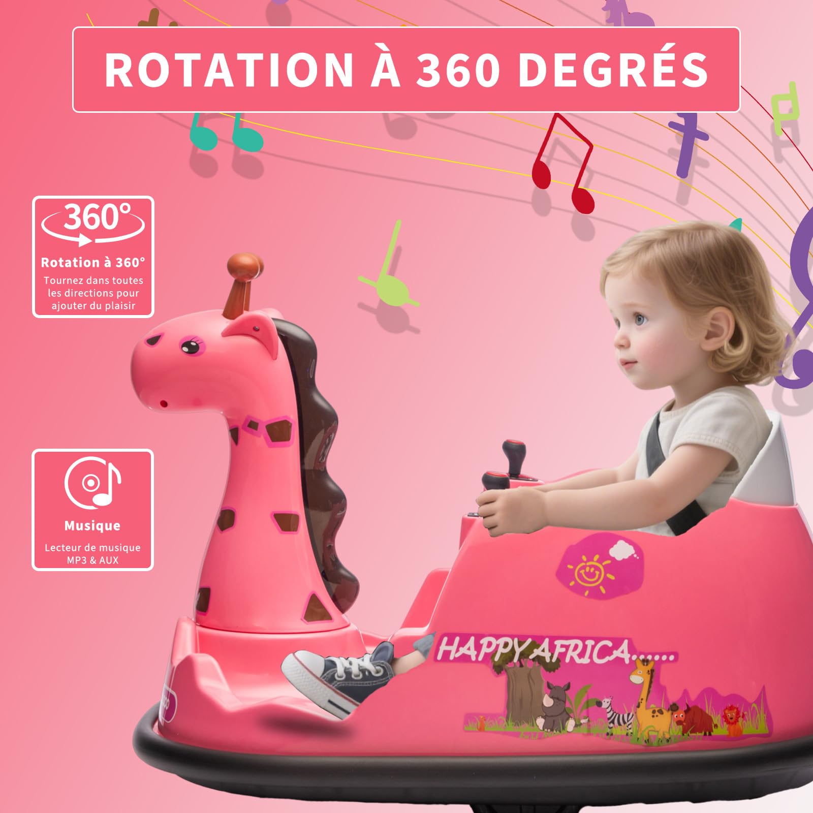 Auto tamponatore elettrico bambino 6V con telecomando, per 2-6 anni | Bumper car elettrico bambino con cintura di sicurezza,LED,Musica,2 motori,Rotazione 360°,Per interni ed esterni (rosa)