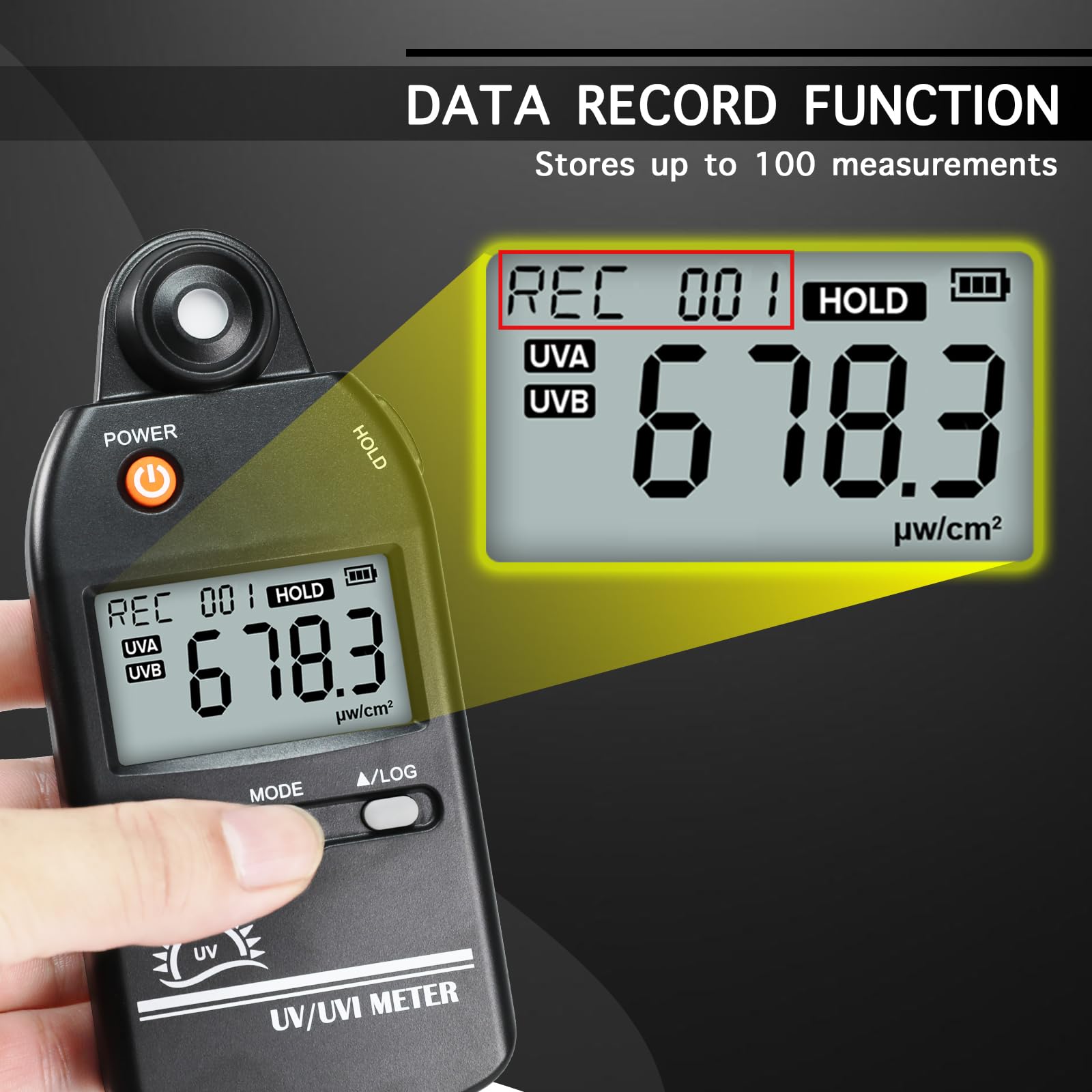Misuratore UV digitale UVB, 280-400 nm Indice Meter UV con UV e UVI commutabile, campo di misurazione 0-5000 μW/cm² Rilevatore UV con 100 gruppi di dati Record, Indice Meter UV per rettili, ecc.