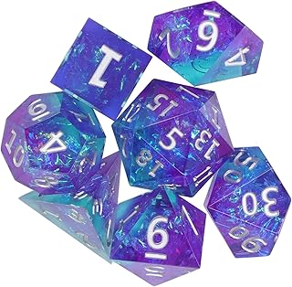 Jogo de dados Polyhedral DND, 7 Pcs D4 D6 D8 D10 D12 D20 Jogo de dados Polyhedral Resina Polyhedral Jogo de dados RPG Púrpura Azul RPG Dados MTG Jogo de dados MTG