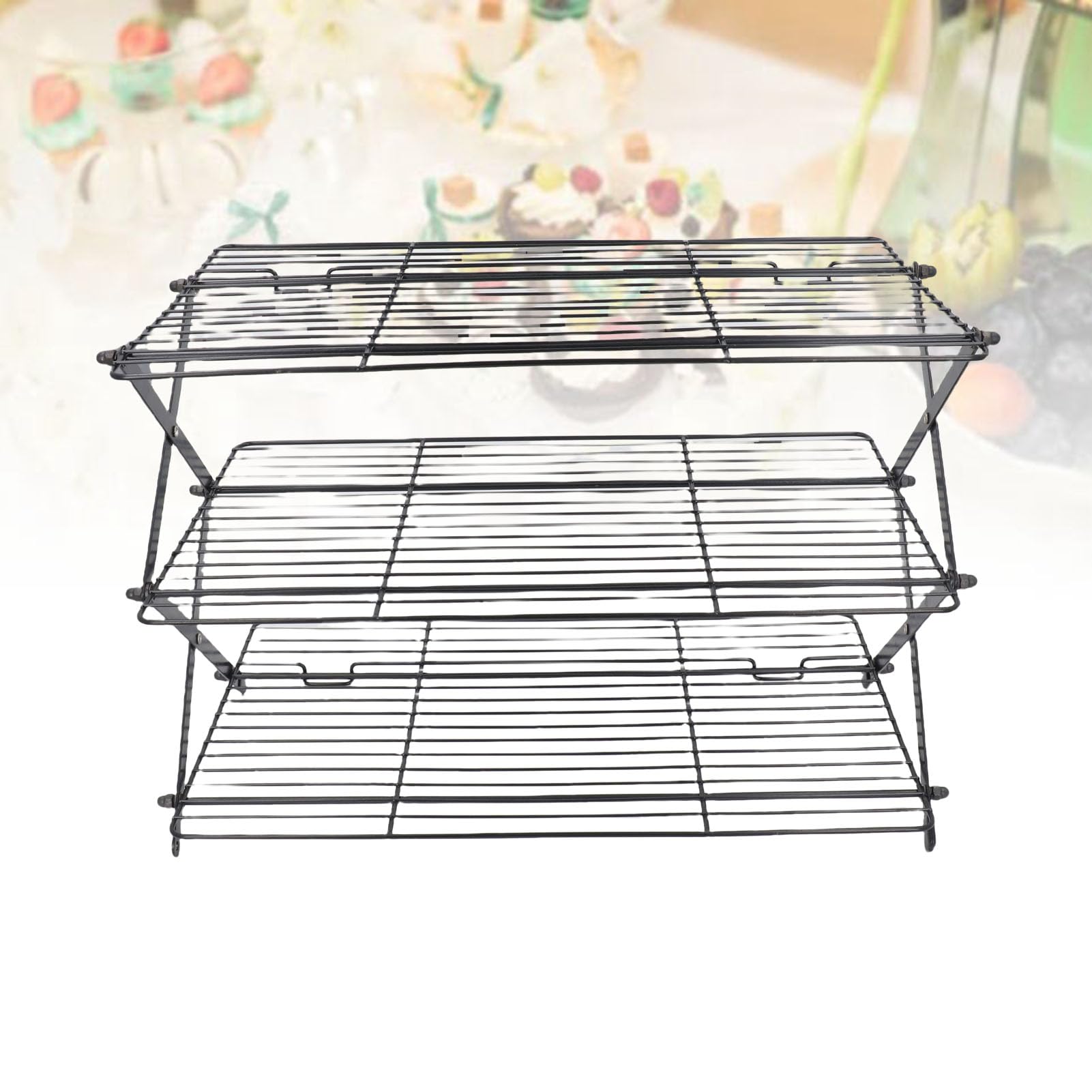 Fdit Foldable Cooling Rack for Baking, 3 Tier Rectangular Cake Stand Collapsible Space Saving Oven Safe Wire Grid for Cookies Pastries Bread