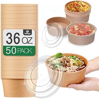 TOPtoper 36oz Heavy Duty Disposable Paper Bowls with Lids - 50 Pack Bulk Soup Bowls for Parties, Hot/Cold Food