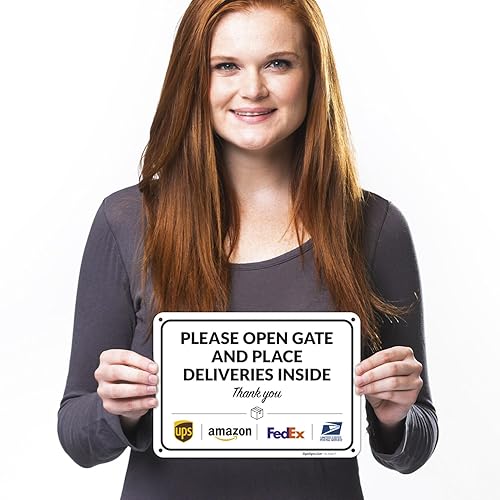 Vista 109 de Cartel de entrega del paquete, letrero de instrucciones de entrega, 10 x 7 pulgadas, aluminio 040 libre de óxido, resistente a la decoloración