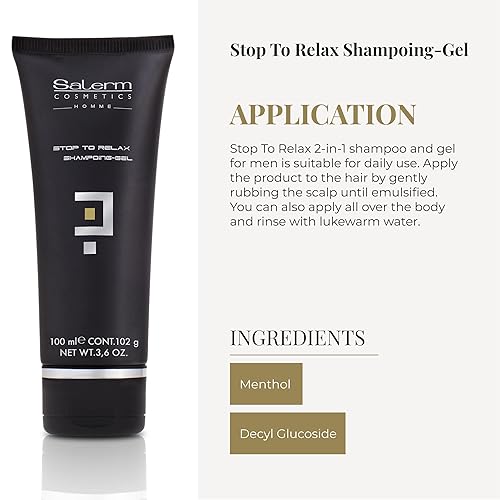 Vista 4 de SALERM - Gel y Champú 2 en 1 - Línea Stop To Relax Homme Barber - 3.4 fl oz - Para todo tipo de cabello y piel - Fragancia refrescante y relajante