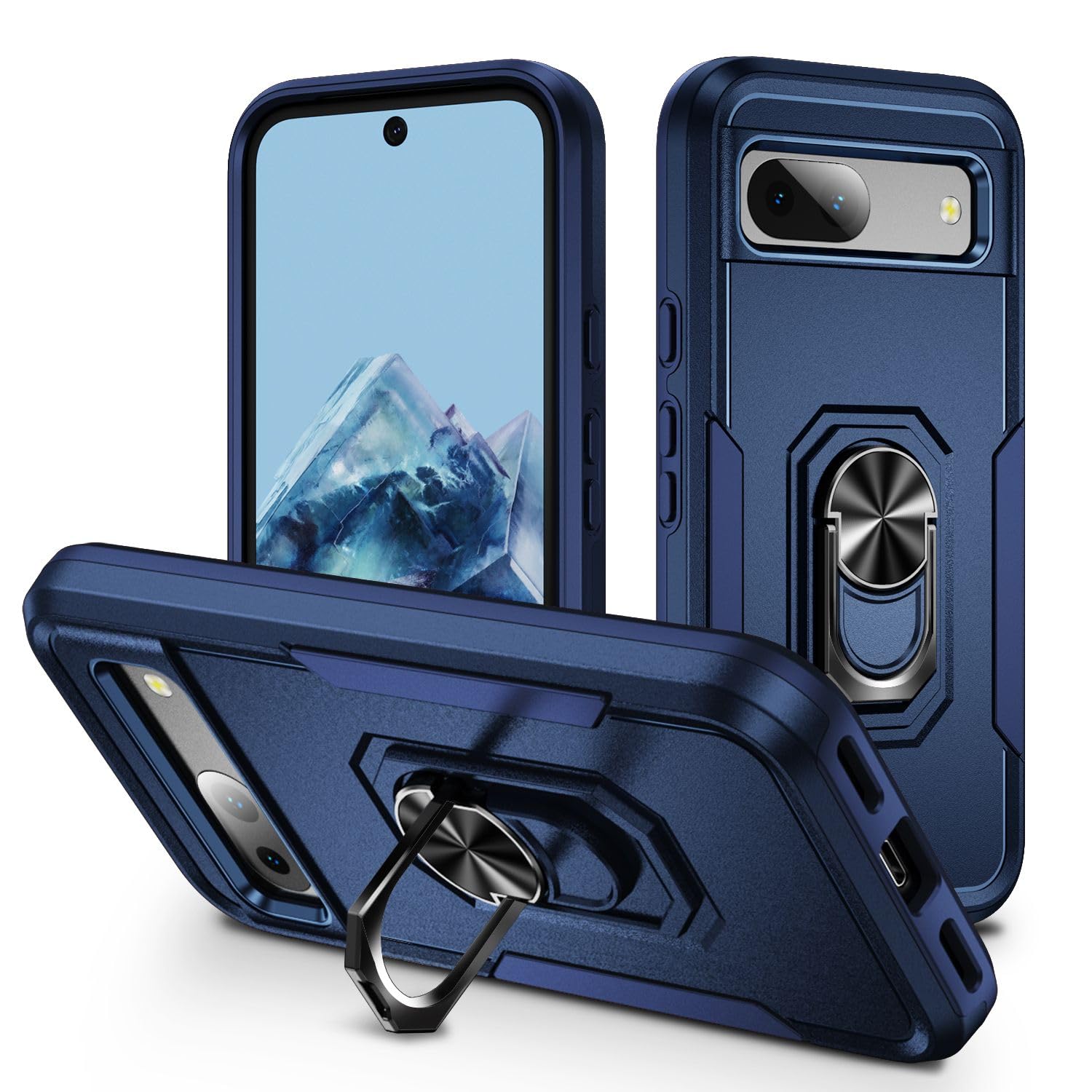 PURECOLOR® Rugged Heavy Duty Case for Google Pixel 8a Back Cover Inside Soft TPU + Outside Hard PC Pouch 360° Ring - Navy Blue (B0D1329ZZ4) Amazon Price History, Amazon Price Tracker