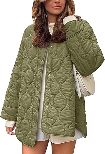 Flygo Women's Oversized Quilted Lightweight Jacket Button Down Puffer Padded Outerwear with Pocket
