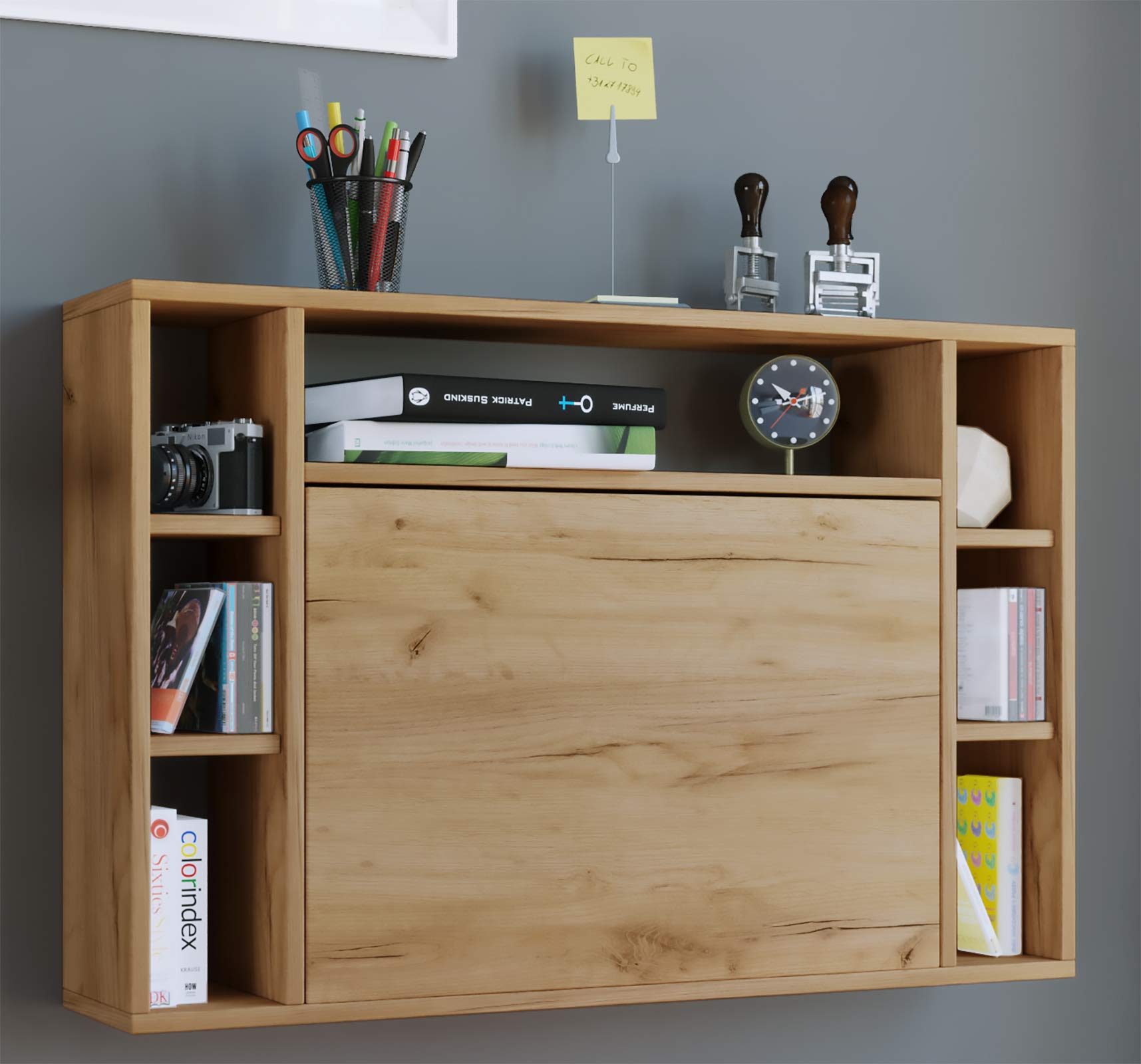 VCM Computertisch hängend | Klapptisch | Wandschreibtisch | Maße ca. H. 60 x B. 90 x T. 20 cm | Schreibtisch - Wandila Honig-Eiche