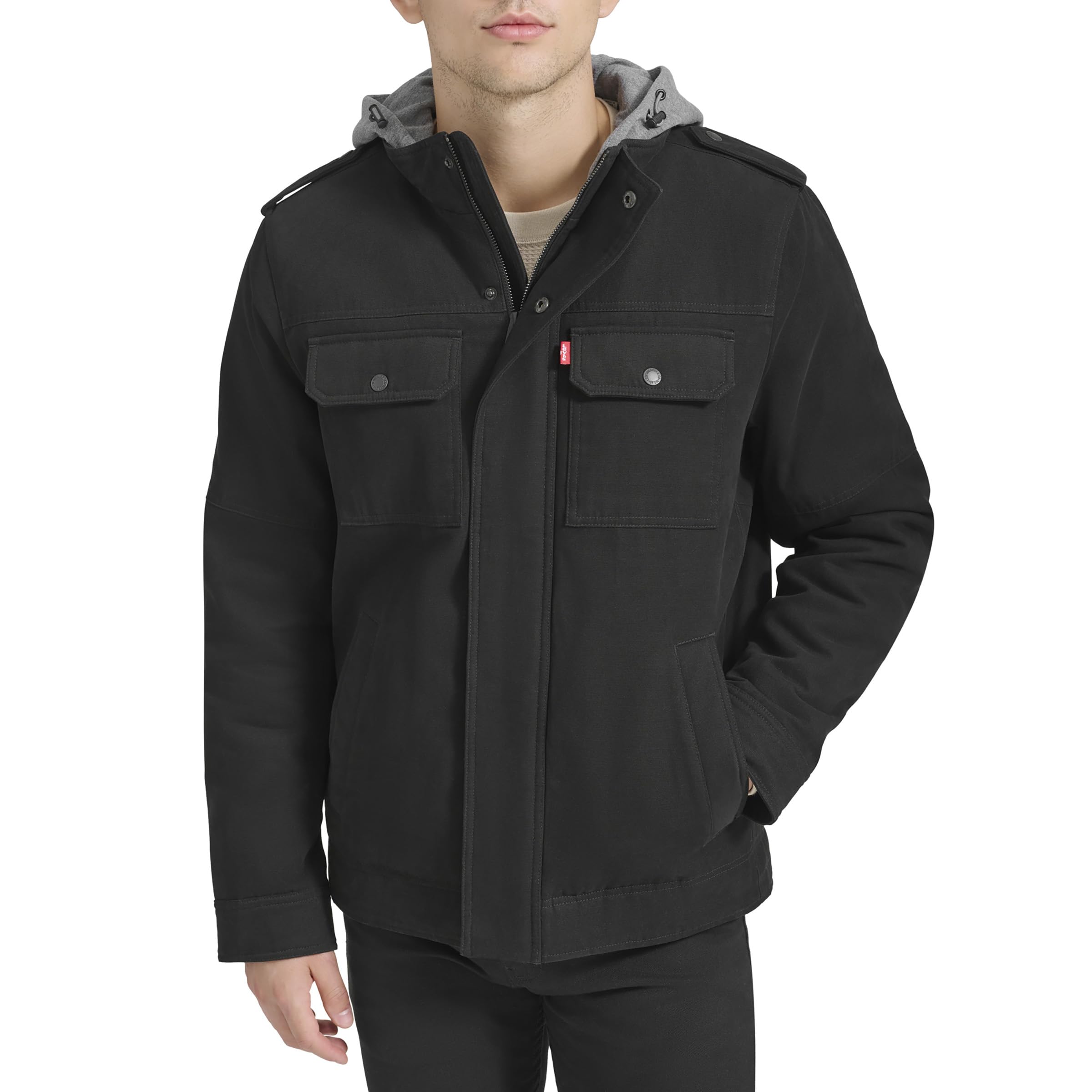 Levi's Men's Hooded Utility Jacket, Black Corduroy, M