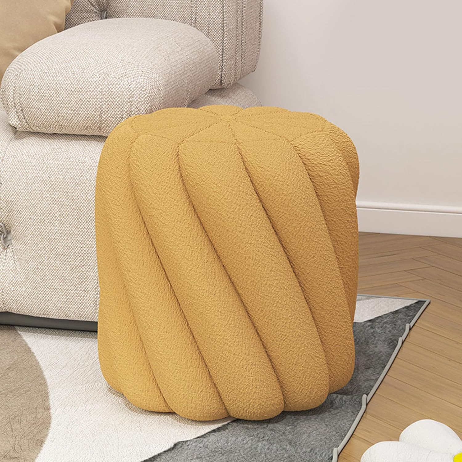 Meuble d'appoint chic pouf ottoman rond rembourré de chambre