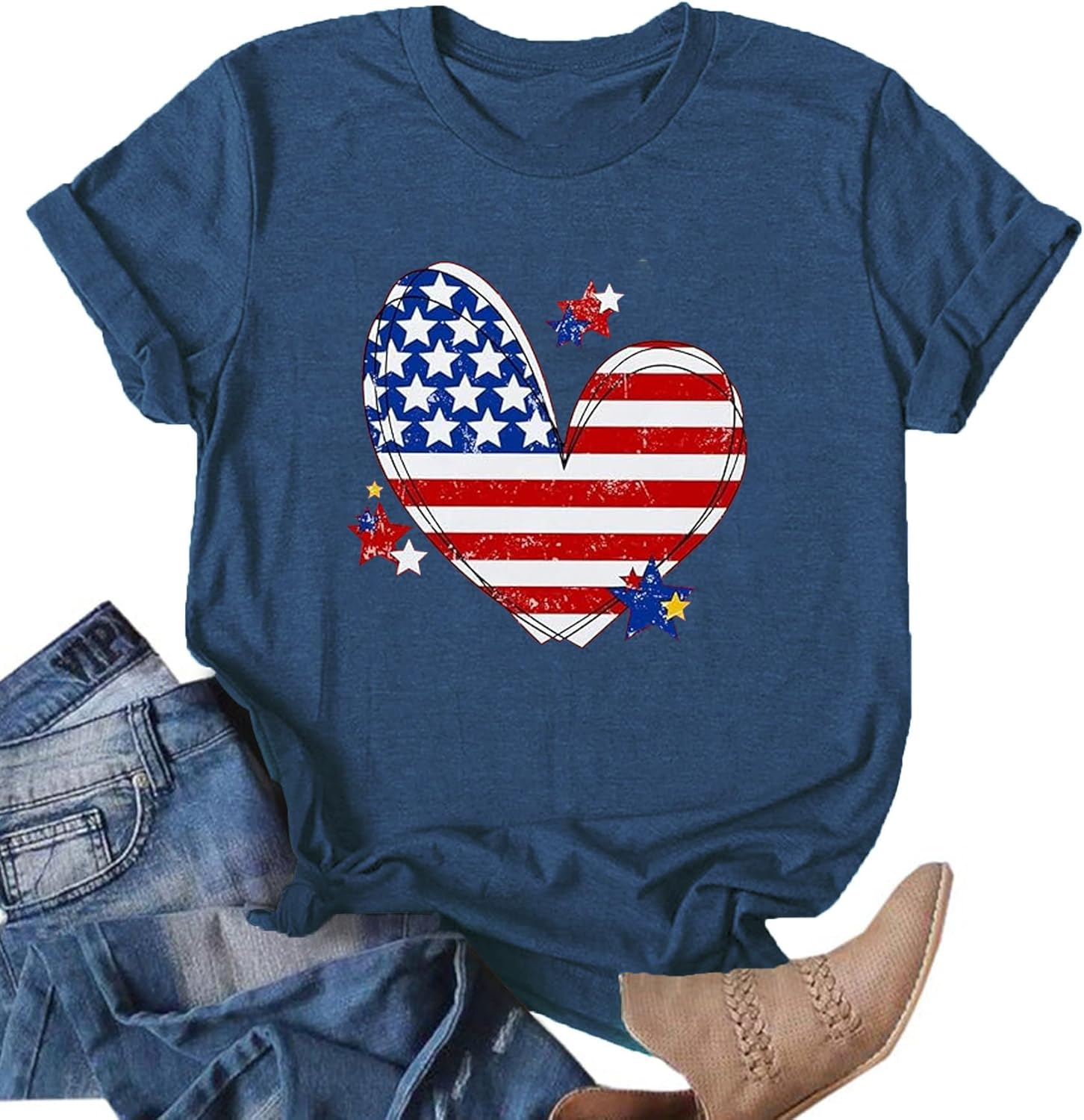 American Flag Shirts for Women 4th of July Tops USA Print T Shirt Casual Short Sleeve American Proud T-Shirt Tops - Image 3