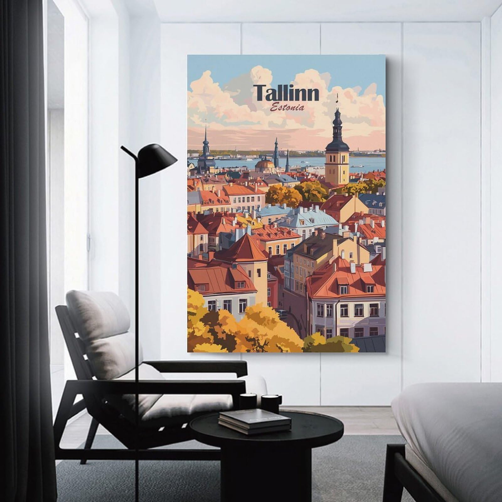 Junmoney Tallinn Cityscape Canvas Wall Picture 24x36inch(60x90cm), for Contemporary Homes, Apartments Or Offices, Wall Decor with Flexible Room Appeal