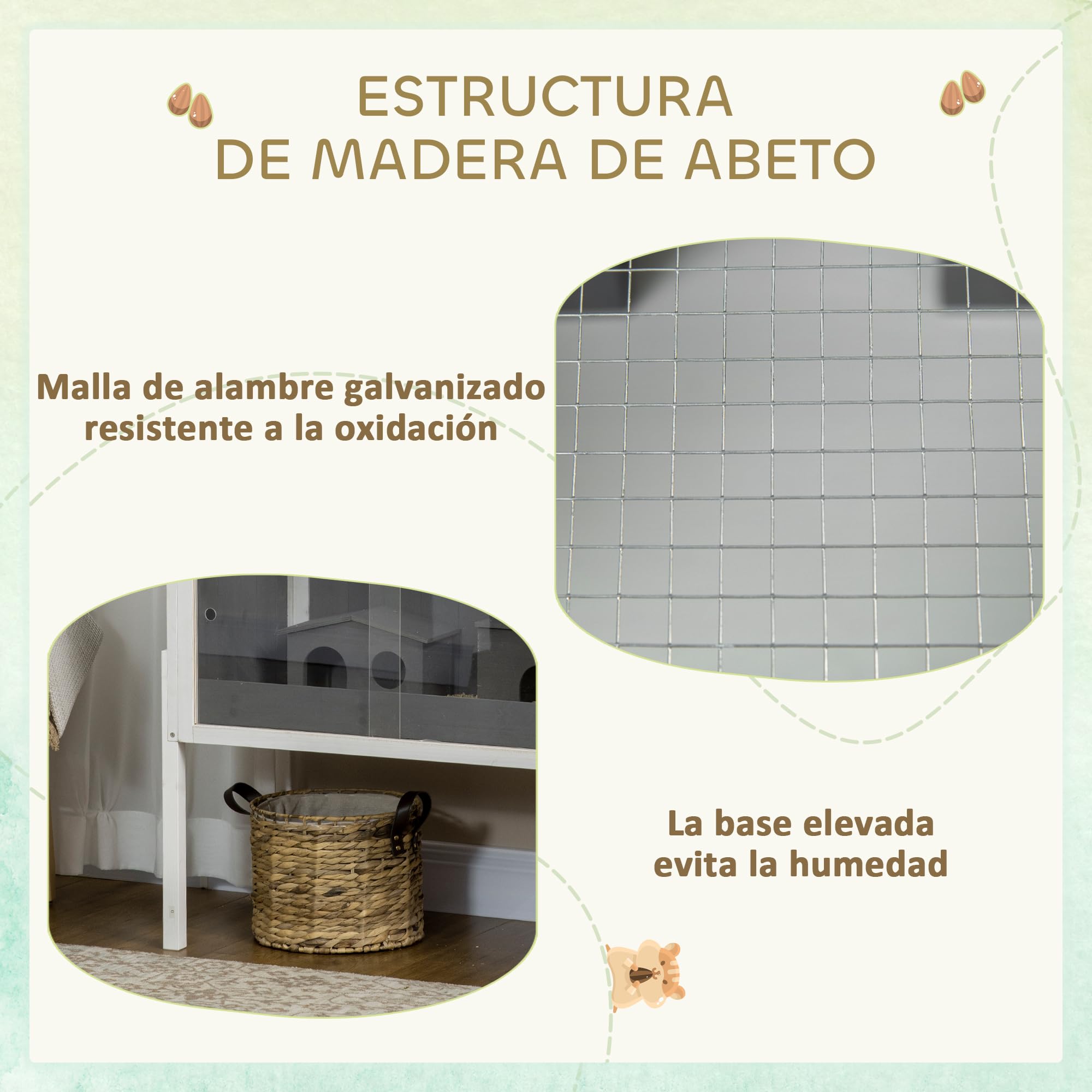 PawHut Jaula para Hámster de Madera 82x45x81 cm Casa para Roedores con Estante Desmontable 2 Puertas de Acrílico 2 Casitas para Animales Pequeños Gris Oscuro