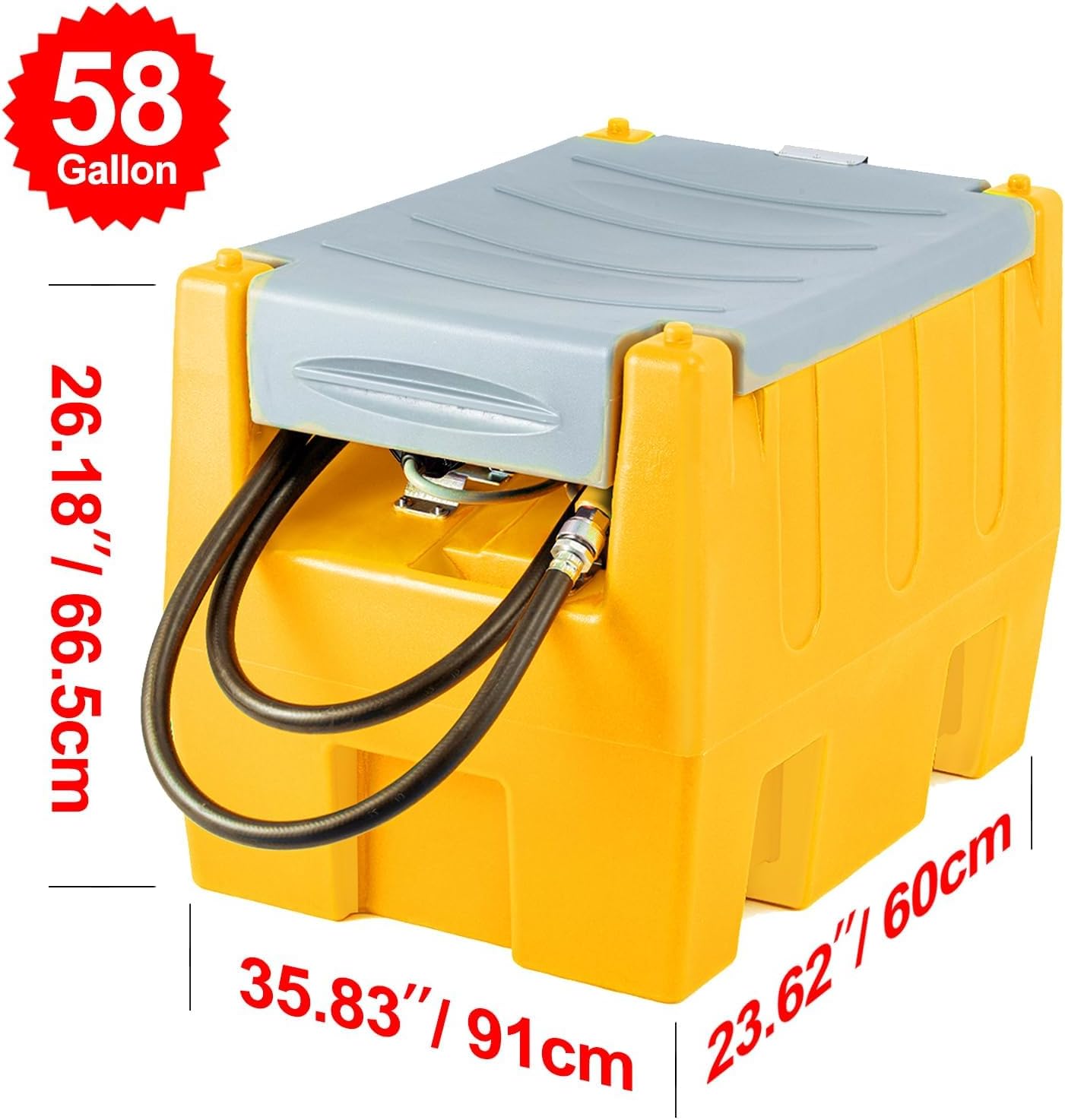 58 Gallon Portable Gasoline Diesel Transfer Tank,Gasoline Tank with 12V Electric Fuel Transfer Pump,Mobile Gasoline Fuel Tank for Transportation (Yellow)