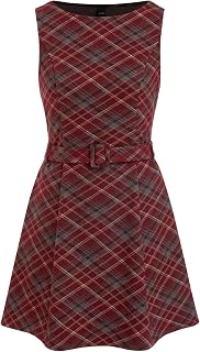 CIDER Women's Plaid Mini Dress Sleeveless Fit Flare A-Line Belted Dress | Elegant,Work Dress,Fall Winter Outfits