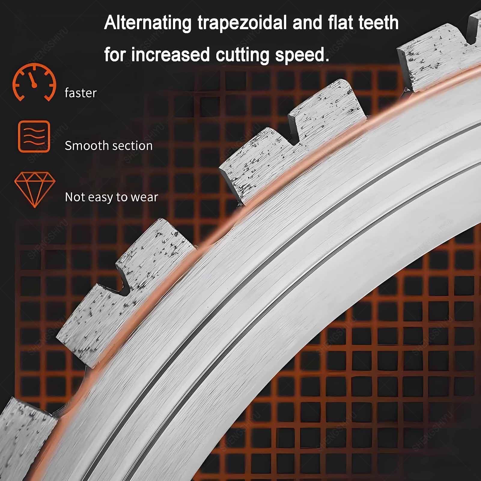 Disco Diamante,Dientes de Grano de Diamante de 4 mm,Dientes Trapezoidales + Planos Alternados,Hoja para Sierra de Corona de Alta Frecuencia para Ladrillo,Pared,Diámetro 400mm