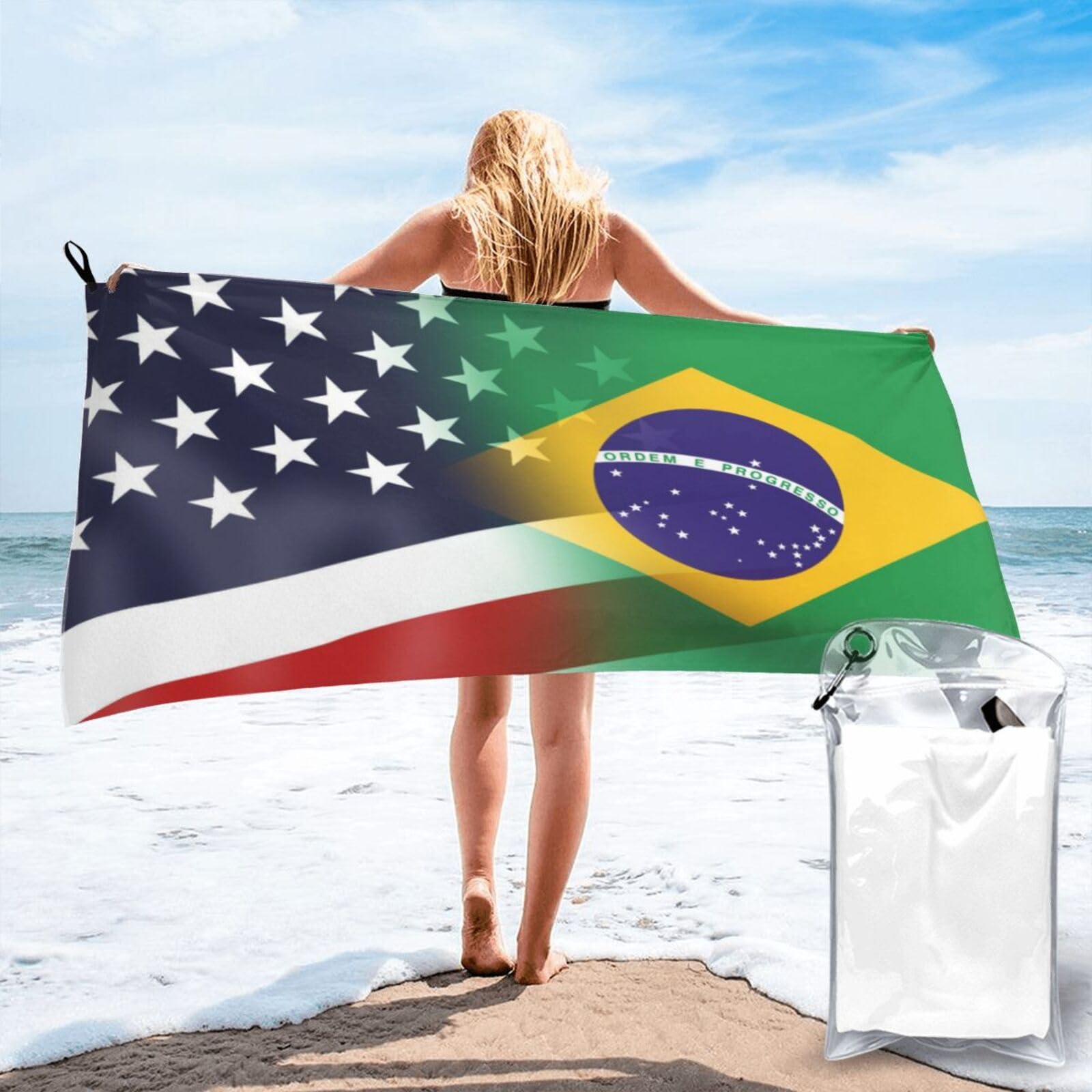 HACXZ Funny America Flag and Belize Flag Absorbent Beach Towel Microfiber Beach Shower Towel 31.5"X63"