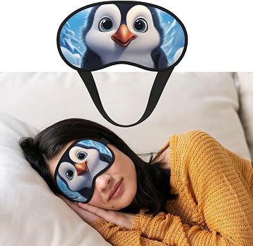Cartoon Cute Penguin Sleep Mask for Side Sleeper Blackout Eye Masks for Women Men Blindfold Mask Side Sleeper Eye Cover for Sleeping Nap Blackout Eye Shade Cover for Travel