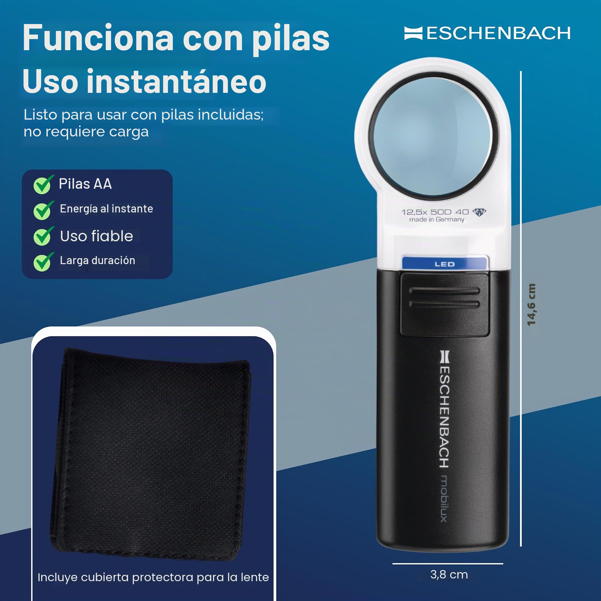 Eschenbach Optik MobiluxLED - Lupa de Mano con iluminación LED (12,5 x 35 mm)