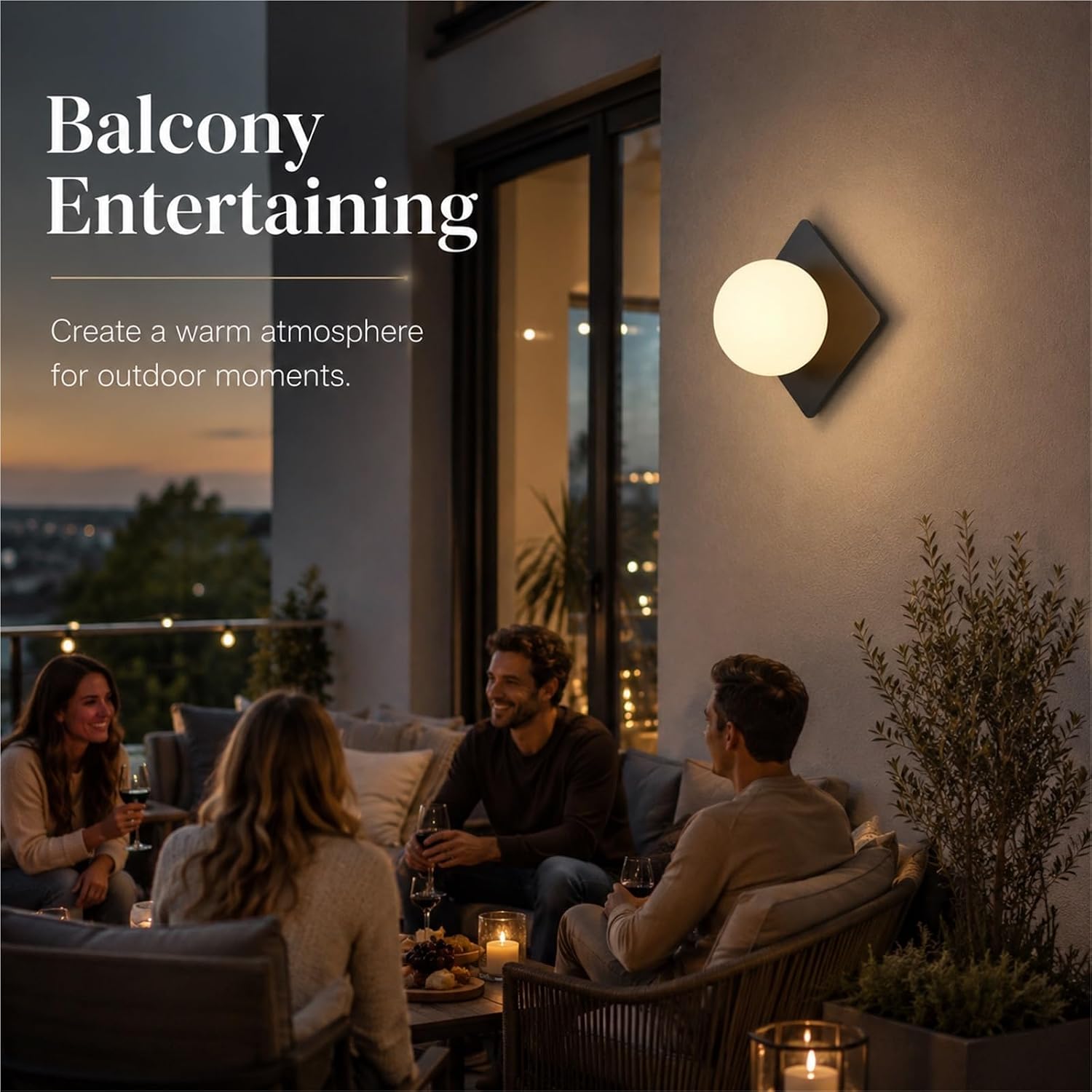 Black Stainless Wall Lantern, Modern Minimalist Outdoor Wall Light, IP65 Waterproof Exterior Sconce with White PE Globe Shade, Warm Light Porch Lighting Fixtures for Patio Garden Threshold