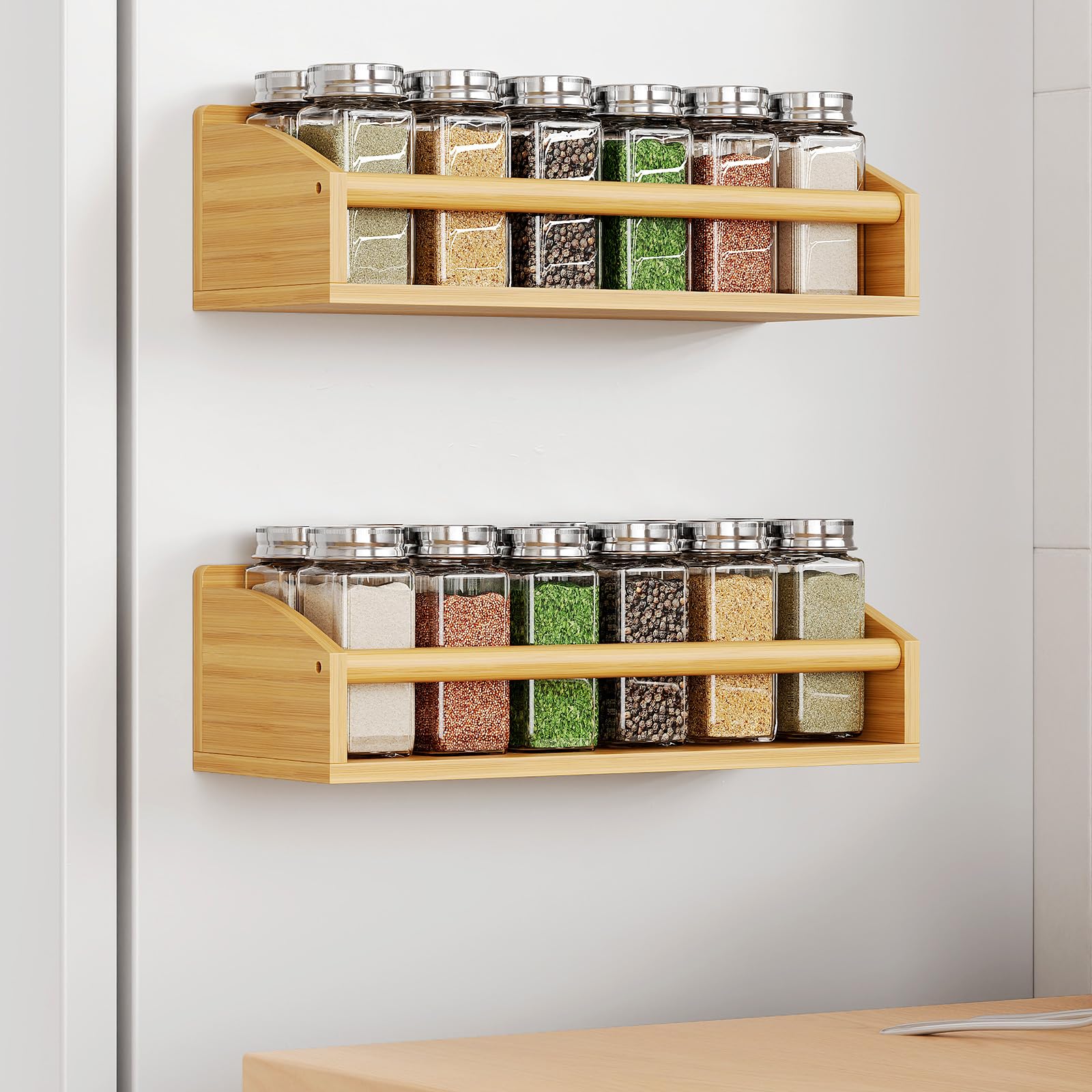 Mystozer 2 Pack Magnetic Spick Rack for Refrigerator, Fridge Organizer Shelf Kitchen Appliances Kitchen Essentials Kitchen Organization Kitchen Storage Kitchen Essentials(Bamboo Wood)