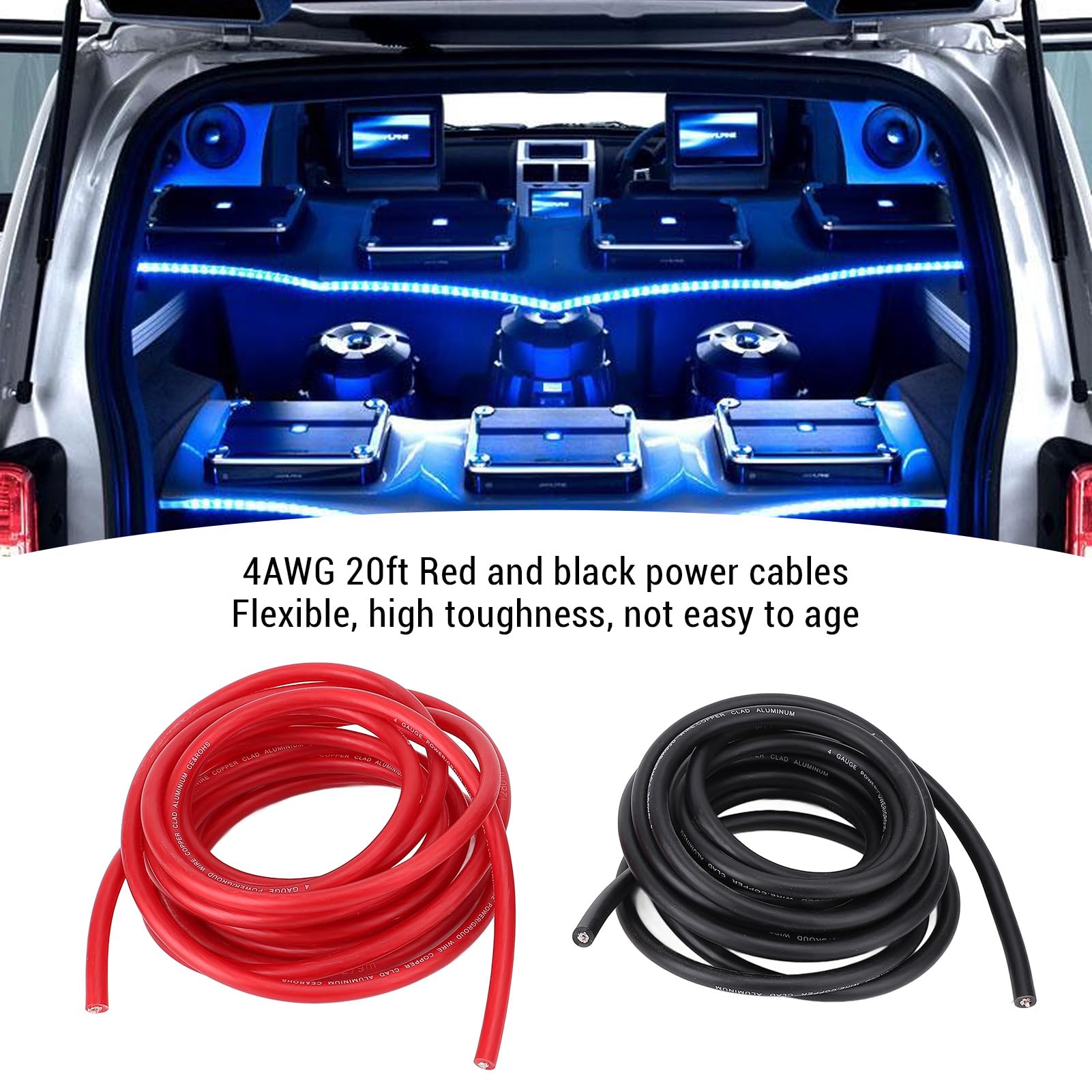 Fafeicy Kabel Zasilający 4AWG o Długości 20 Stóp, Miedziany Aluminiowy Przewód Elektryczny z rurką termokurczliwą, 2 szt. do Przyczepy Samochodowej RV, Linia Energetyczna do Samochodowego Sprzętu