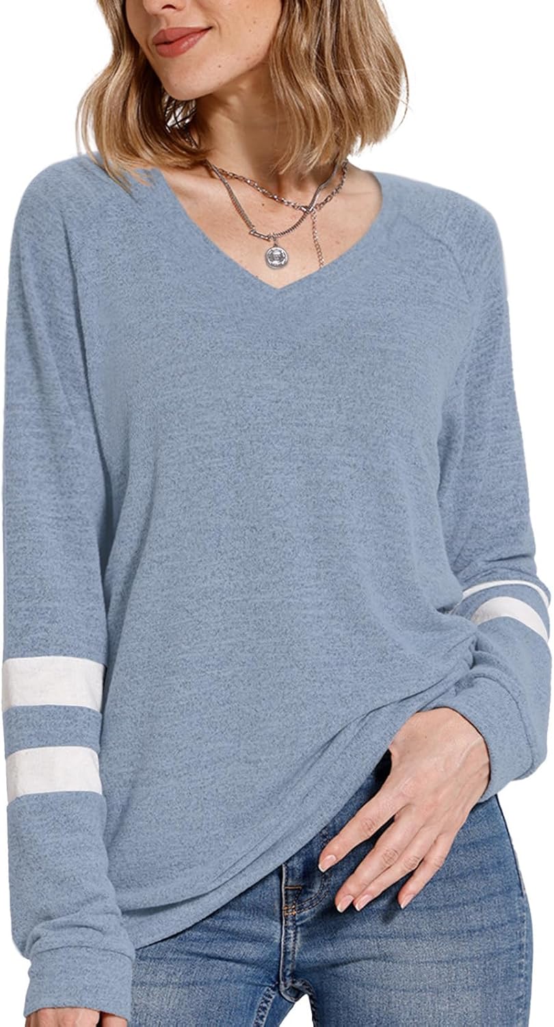 Womens Tops Fall Fashion Sweatshirt for Women Sweaters V Neck Long Sleeve Shirts Trendy Clothes - Image 4