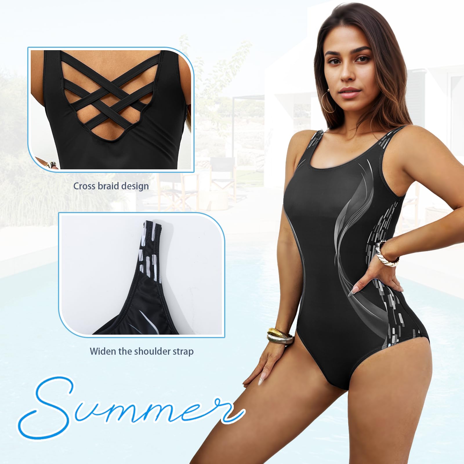 OPLERT Costume da Bagno Sportivo da Donna, Controllo della Pancia Dimagrante Push up, Costume da Bagno Intero