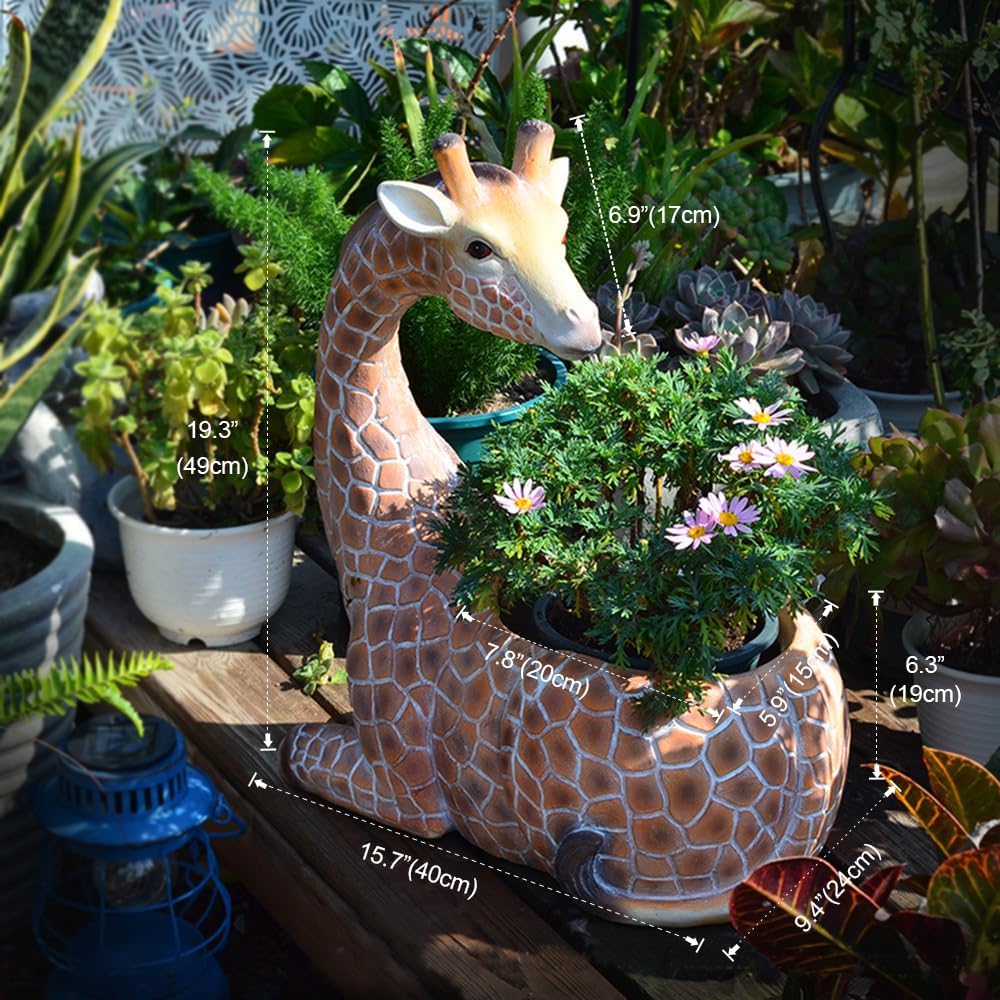 Large Giraffe Animal Planter for Garden, Decorative Tall Flower Pots for Ourdoor,Resin Garden Statue for Art Decoration(with Drainage Hole)