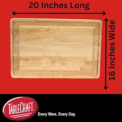 Miniatura 2 de TableCraft CBW20161L Tabla de cortar de madera, tabla de tallar antideslizante de 20 x 16 x 1.625 pulgadas con pies, madera de abedul para cocina y