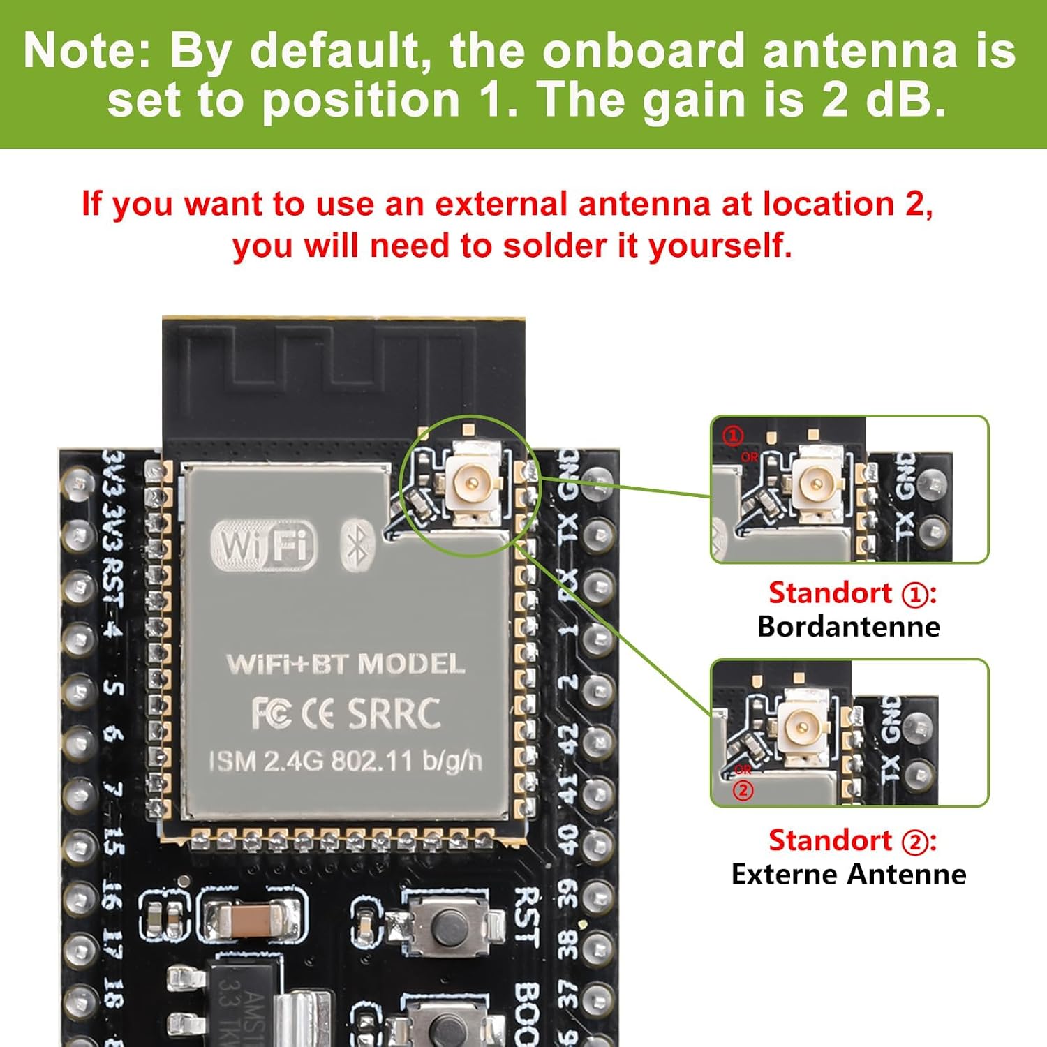 diymore 3 шт. для модуля ESP32-S3 DevKitC-1 N16R8 для платы разработчика ESP32 S3 1-N16R8 с Wi-Fi Bluetooth 5.0 и антенной USB-C