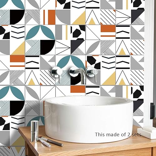 Miniatura 3 de Alwayspon 30 calcomanías de transferencia de azulejos de vinilo para despegar y pegar, 8 x 8 pulgadas, autoadhesivas de PVC para decoración de baño,