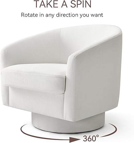 Miniatura 5 de Silla giratoria con diseño de barril, sillas redondas de tela de chenilla para sala de estar, modernas sillas de rincón de lectura cómodas tapizadas