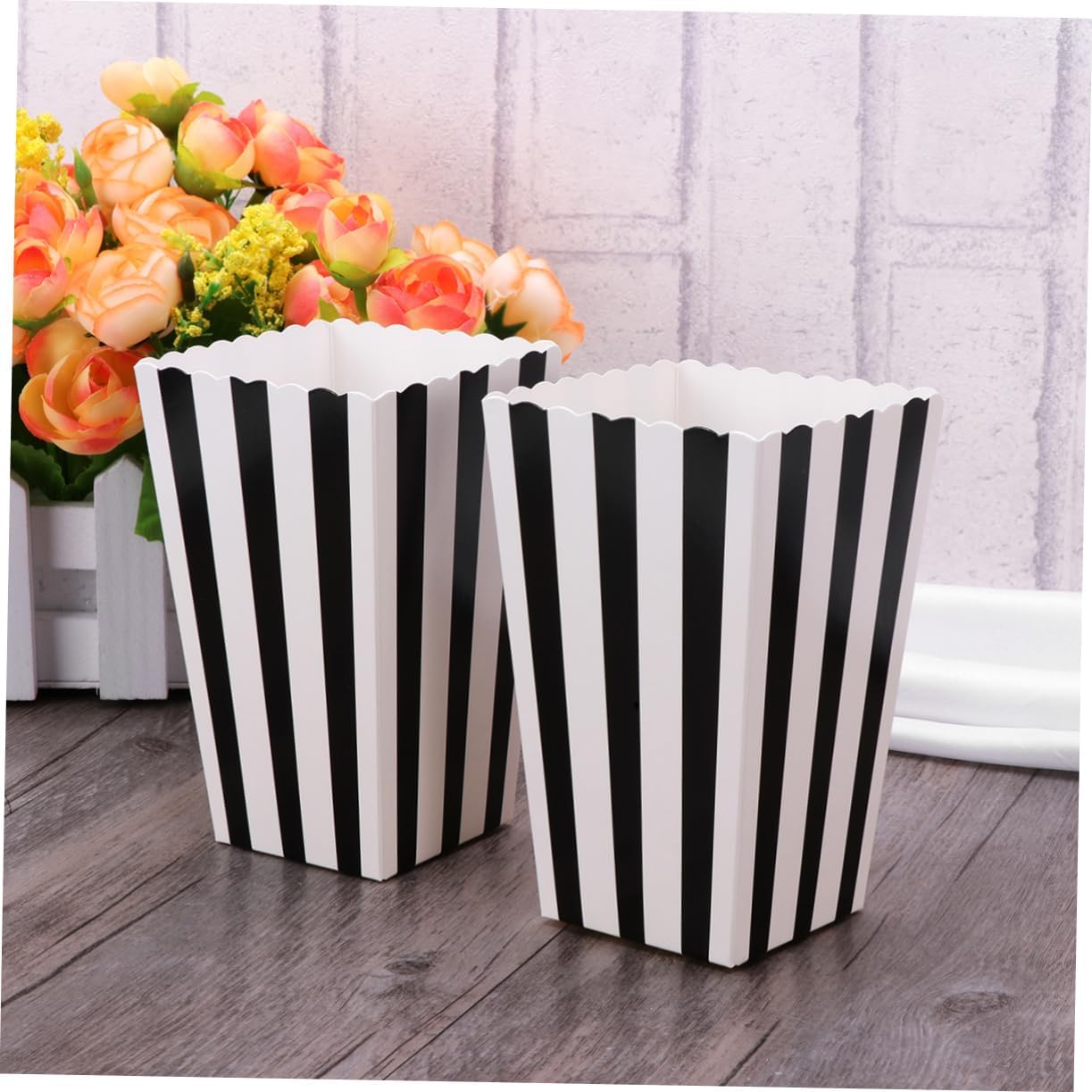 10sets Popcorn Holder Containers for Parties Movie Popcorn Boxes Black Paper Snack Box Wedding Decorations 24pcs*10