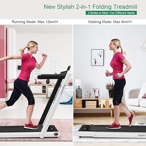 Miniatura 2 de GYMAX Almohadilla para caminar, caminadora plegable de doble pantalla de 2.25 HP para el hogar con control remotoaplicación inteligente, caminadora