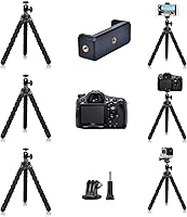 Vista 5 de Mini trípode para teléfono, flexible, de alta calidad, compatible con iPhone Samsung Go Pro, cámara digital pequeña, color negro