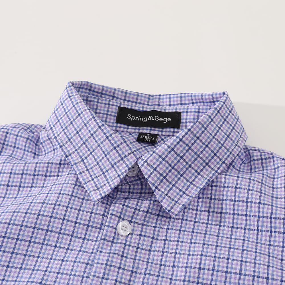 Spring&Gege Boys' Long Sleeve Button Down Shirts Casual Woven Plaid (4-12 Years) - Image 3