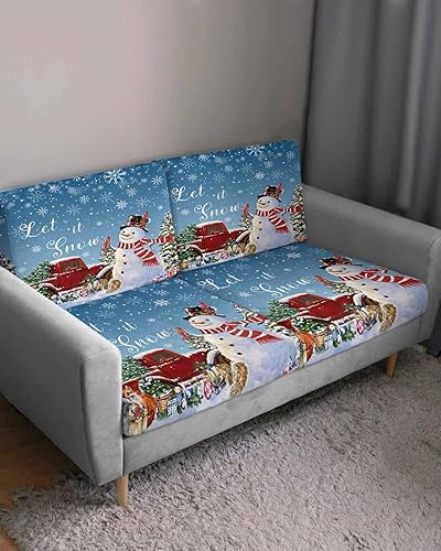 Miniatura 3 de Fundas de cojín para sofá de Navidad con diseño de muñeco de nieve azul, funda elástica para sofá con parte inferior elástica, diseño de árbol de
