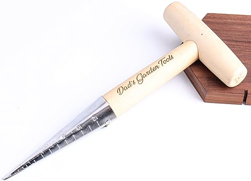 Miniatura 3 de Dibber de jardín personalizado para plantar agujeros de madera de acero inoxidable Dibbler plántulas dispensador de excavadora de espacio con tu